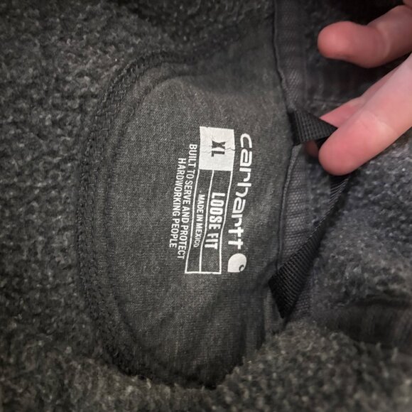 Carhartt Mens Loose Fit Gray Hoodie Neon Sleeve Logo Kangaroo Pocket Size XL - Picture 6 of 9